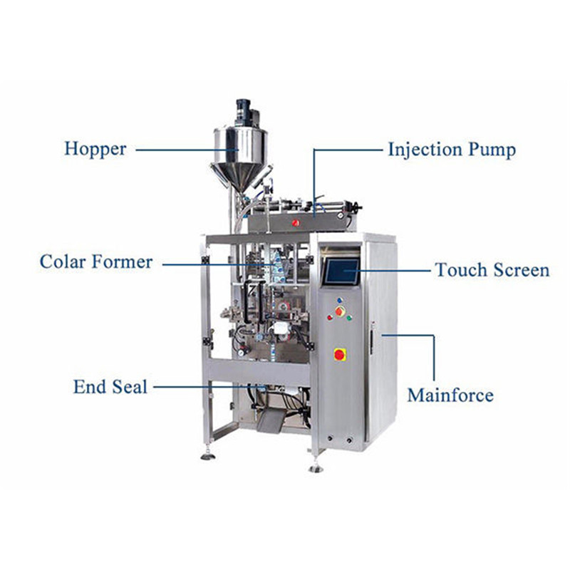 Liquid vertical form fill seal machine with pistion filler Vertical Packaging Machine V.F.F.S. Bagger Complete Systems